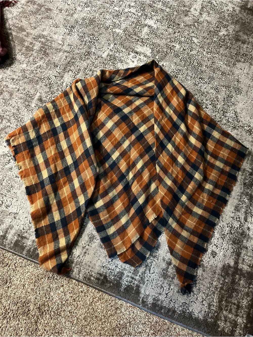 Soft Orange Plaid Scarf / Shawl